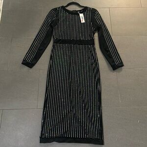 Black velvet midi dress with reflective mirror